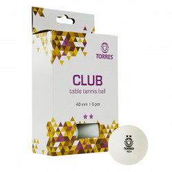 Мяч для наст. тенниса TORRES Club 2*, диам. 40+мм, белый