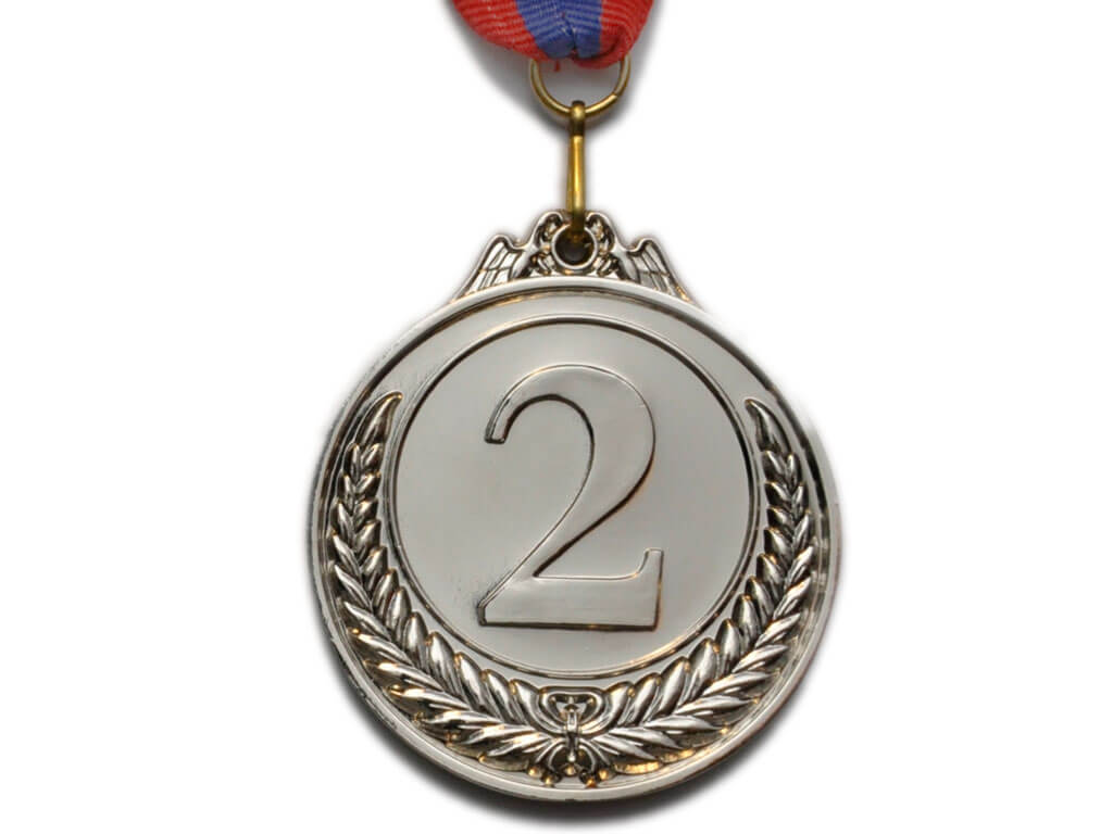 Медаль спортивная с лентой 2 место d - 6,5 см :PF-2